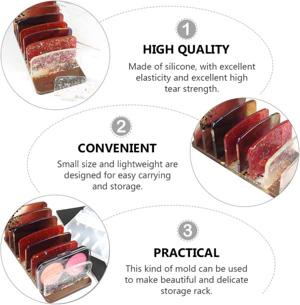 3 stk. silikone DIY-form til kosmetikopbevaringsstativ, epoxyharpiksstøbeform til makeup-organizer