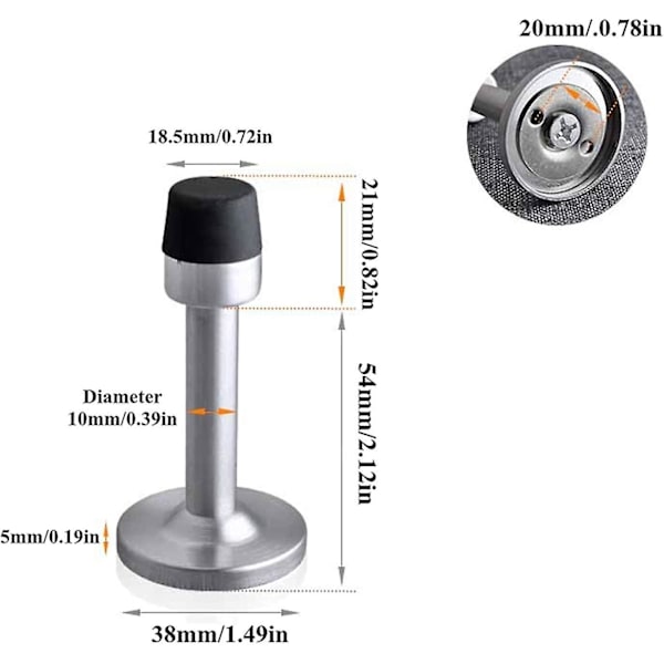 75 mm / 2,95 tommer dørstopp i rustfritt stål med børstet finish, veggmontert