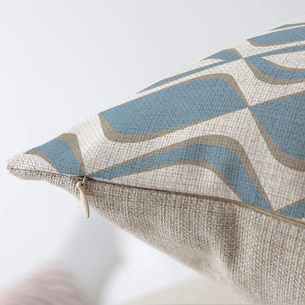 Dekorativa Kuddfodral för Hemmet 18 x 18 Tum, Set om 4, Blå Modern Geometrisk Mjuk Linne