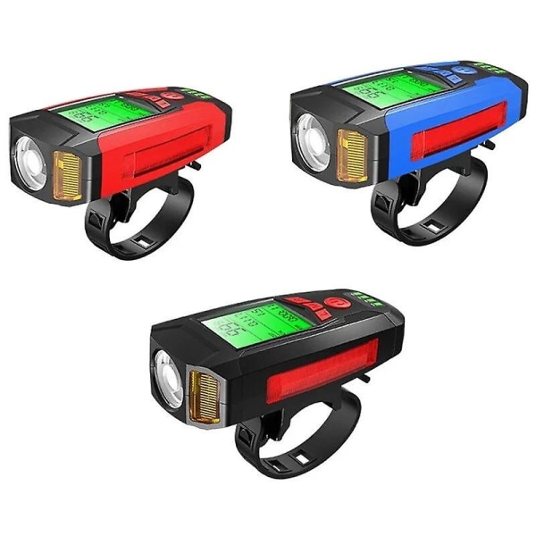 3-in-1 USB vedenpitävä polkupyörän nopeuden tunnistusnäyttö, jossa pyörän valo, otsalamppu ja äänimerkki