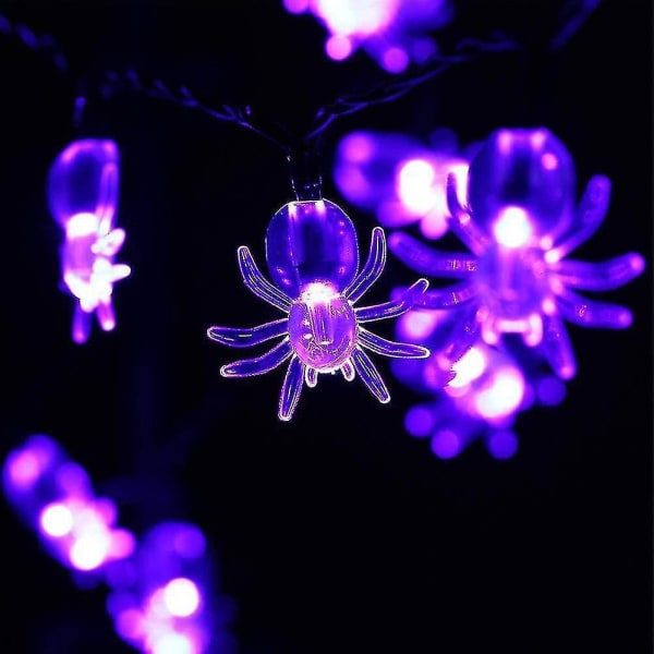 Halloween-valosarjat, 20 LED:n purppuraiset hämähäkkisävyiset valosarjat paristoilla, Halloween-juhliin ja pihan koristeluun Uu-yuhao