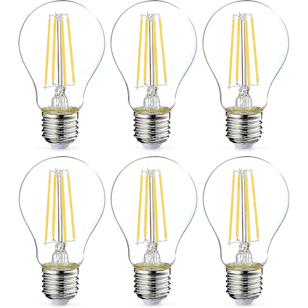 Set med 6 LED-lampor Edison-sockel A60/E27 (6W) Transparent glödtråd Icke-dimmbar intensitet