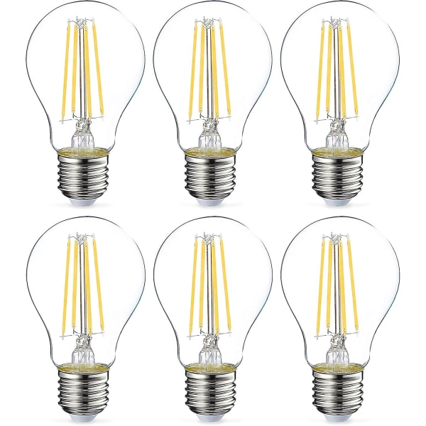 Sett med 6 LED-pærer Edison-skruebase A60/e27 (6W) Transparent Filament Ikke-dimbar Intensitet