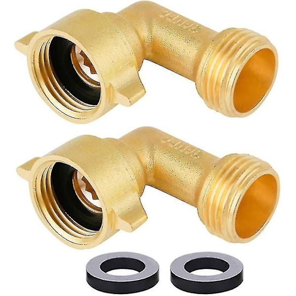 Trädgårdsslangkoppling 90 Grader Mässing Trädgårdsslangarmbåge Solid Mässingadapter (2 st) + Extra 4 Tryckbrickor