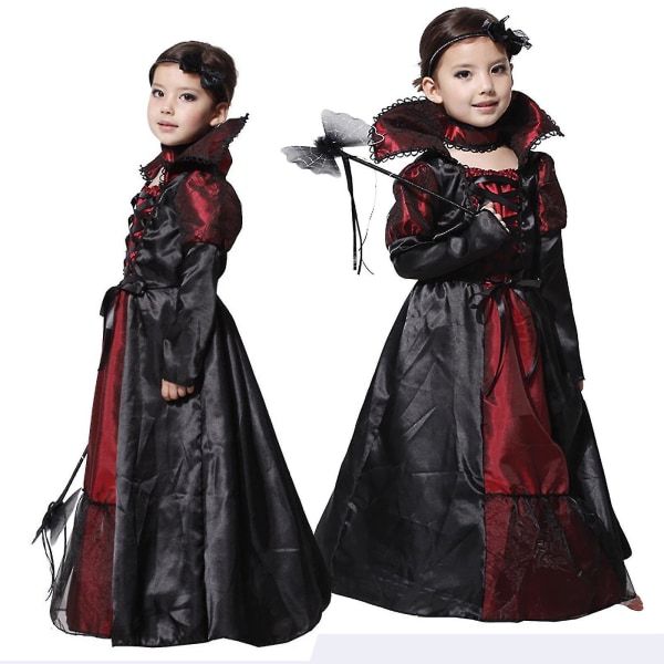 Kids Girls Prom Gothic Performance Costume Fancy Up Outfit 7-8 Years