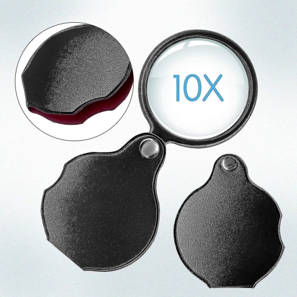 2 stk 10x Liten Lommeforstørrelsesglass Premium Foldbar Mini Forstørrelsesglass Med Roterende Beskyttende Lærhylster, Brukes Til Lesing, Vitenskap, Smykker