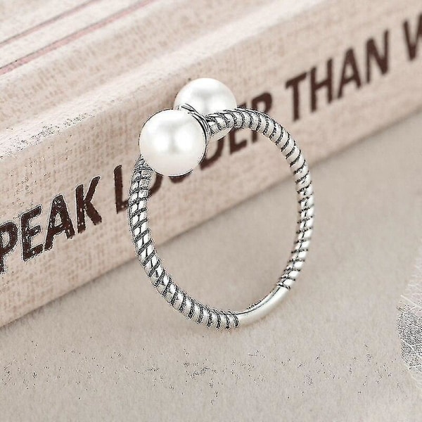 Freshwater Pearl Beads 925 Sterling Silver Elegant Twist Open Justerbara Ringar För Kvinna