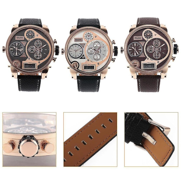 Menn Quartz PU Leather Large Dial Needle Digital Watch