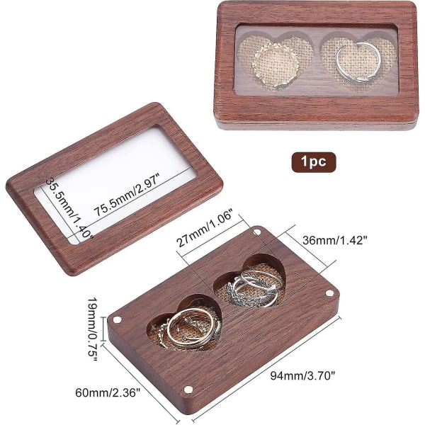 Double Heart Ring Box Rustik Bärare Träkuddhållare