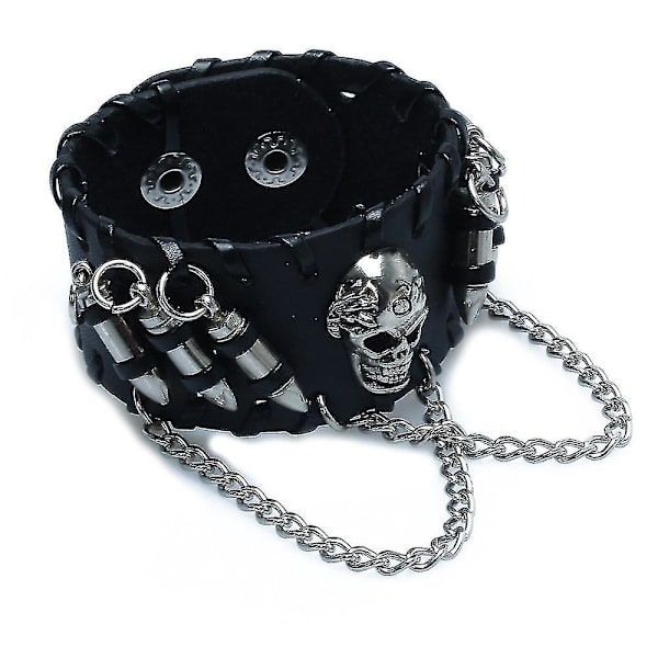 Svart Gothic Armband i PU-Läder med Skalle och Kula för Män