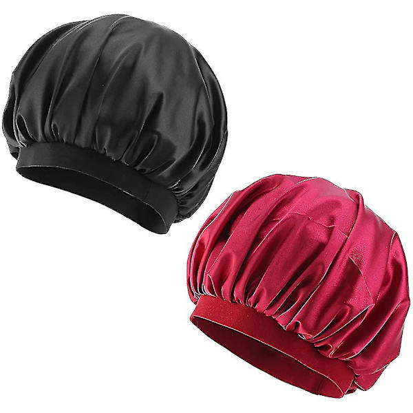 2 st Satin Bonnet Nattmössa, Justerbar Satin Sovhuva för Vuxen