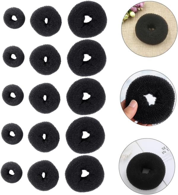 15 stk. Hår Donut Knoldholder Hårknold Former Donut Shaper Nylon Materiale Sort