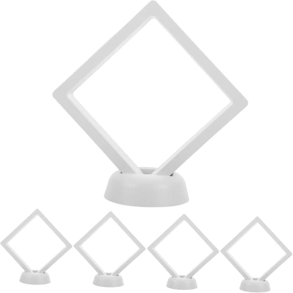 5 uppsättningar displayställ med flytande ram, skuggbox, displayfodral för smycken, mynt, rund bas