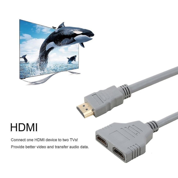 HDMI 1 till 2 delad dubbelsignaladapterkabel för HDTV