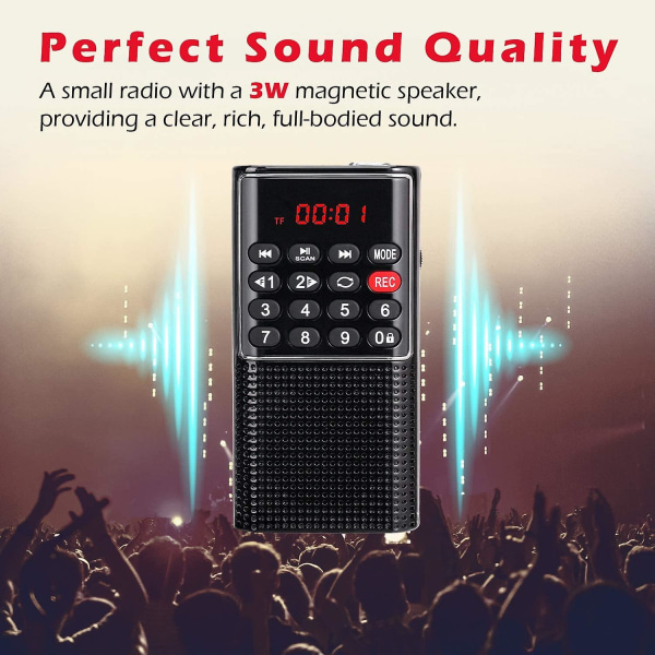 Liten Mini Fm/ammw/sw med utmerket mottak og høy lydkvalitet, med alarm/hodetelefontilkobling
