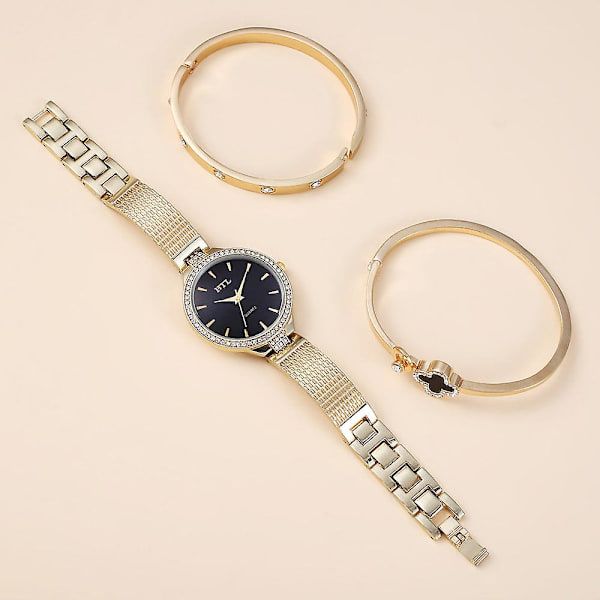 Personlighed Simpel Temperament Fritids Tynd Rem Mesh Kvarts Ur Armbåndssæt White