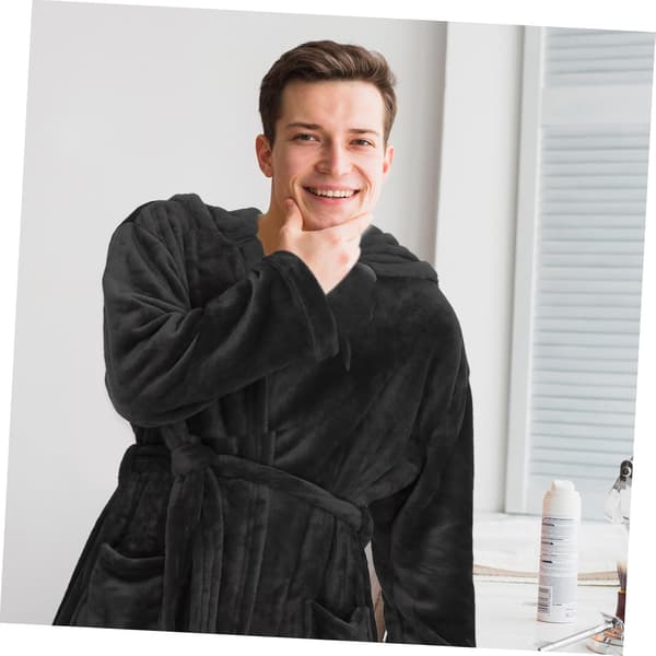 Badekåbe til mænd med hætte Håndklædekåbe Sort Polyester Badekåbe til mænd One Size Letvægts Brusekåbe