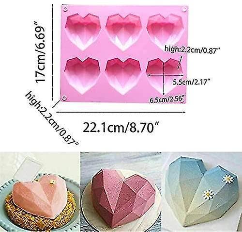 Diamant Chokolade Kage Silikon Hjerteform 3d Bagebakke 2stk