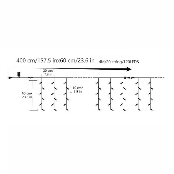 Isdrop Gardinlampor 4m LED-ljusslinga 0,6m 20 strängar