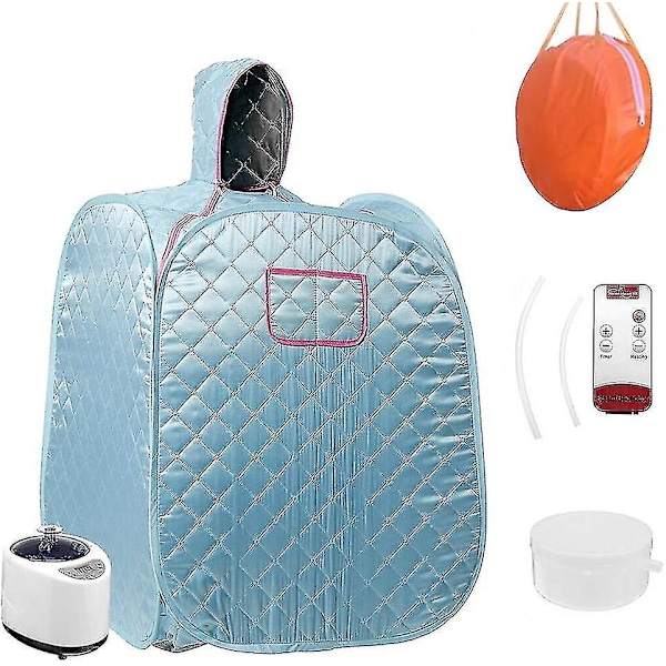 Blå Bærbar Hjemme Sauna Foldbar Damp Sauna Opgradering 2l Dampmaskine, Med Damp Slange Urter Kit Fjernbetjening