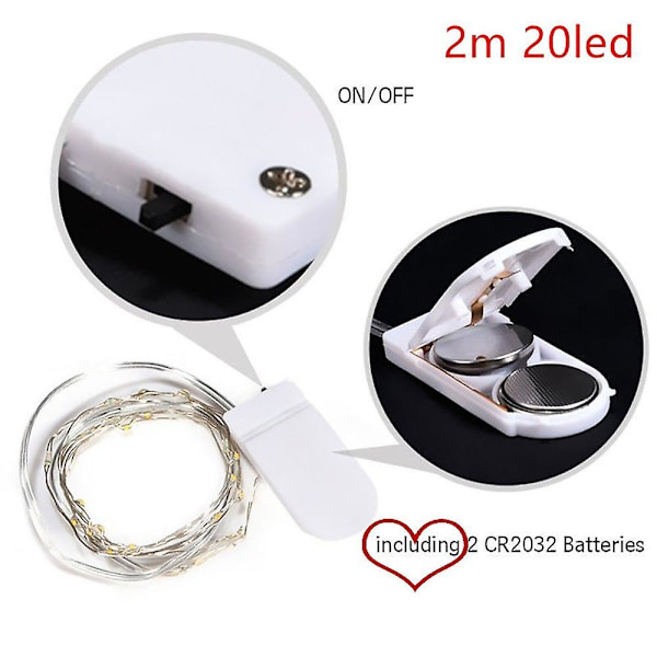 24 st LED-ljusslingor för utomhusbruk 2m 20 LED-lampor CR2032 Batteridriven