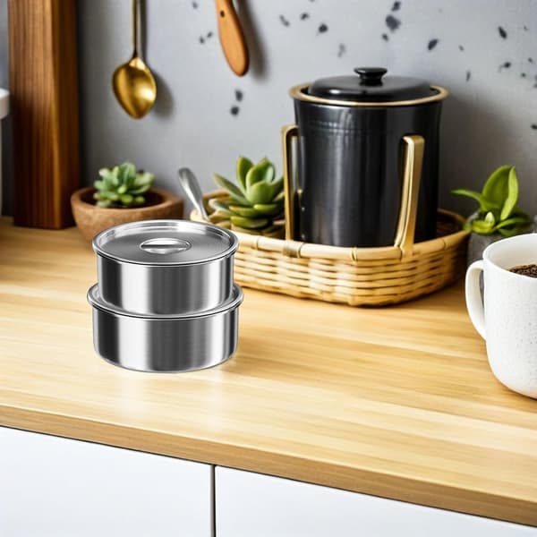 Dampende skåler, medium og stor, rustfritt stål, 2 stk. med lokk