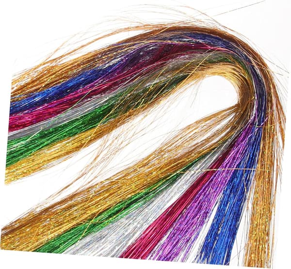 Silke Hår Tinsel Extensions Sæt Hår Tinsel til Festfletninger Inkluderer Krogenål og Perler