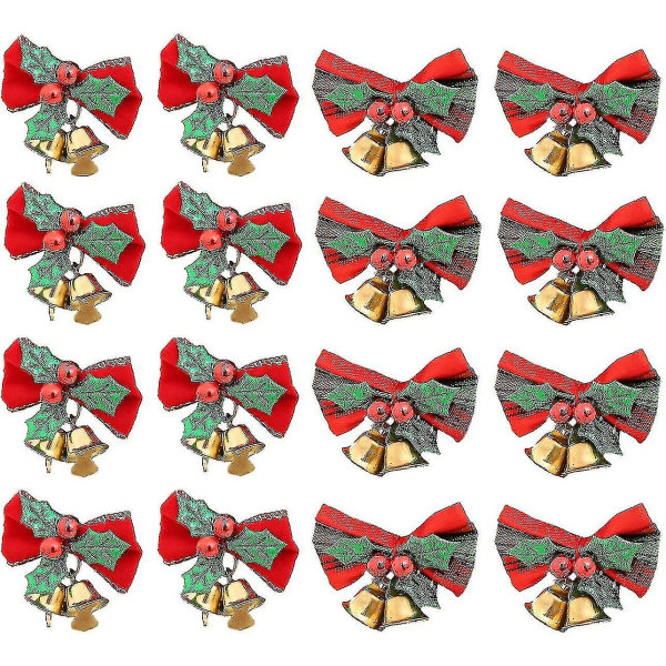 16-paknings julesløyfe med bjeller Xmas Mini-sløyfe håndverksgavepynt juletre Bd-yuhao