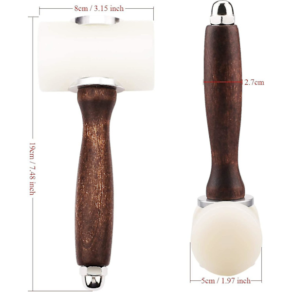 Lærutskjæringshammer DIY Nylon Hammer T-hode Lærhåndverk Hammer med trehåndtak 7,5\"