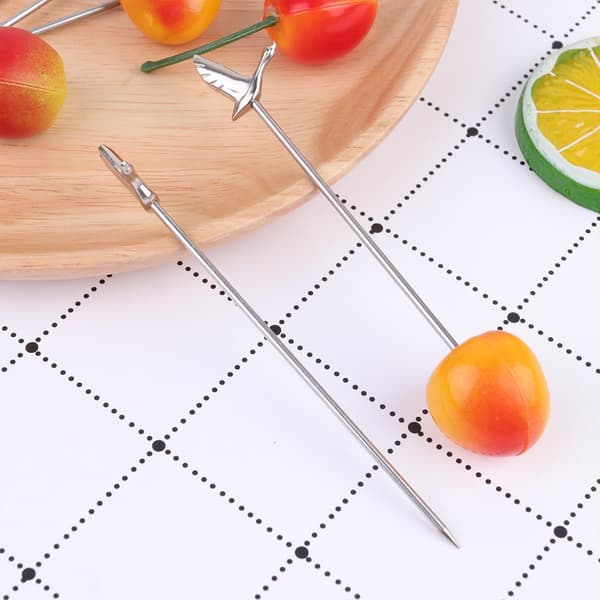 5 stk salatgafler og fruktspyd i rustfritt stål, grågåsform, solid konstruksjon