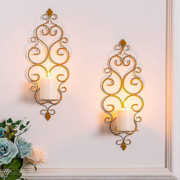 2 stk Vegglysestake Vegglampe Lysestake Metall Lysestake, gull
