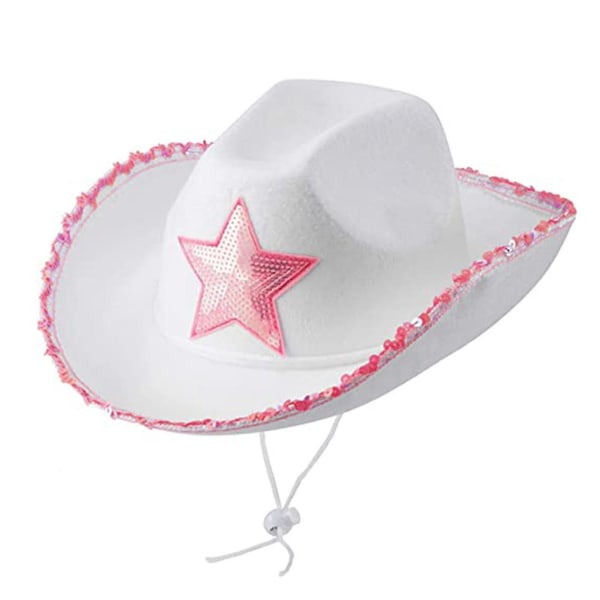 Cowgirl Hatte Cow Girl Hat med Pailletter Trim Frynser, Justerbar Nakkesnor, Voksen størrelse Hat til udklædningsfest, Legepåklædning hat