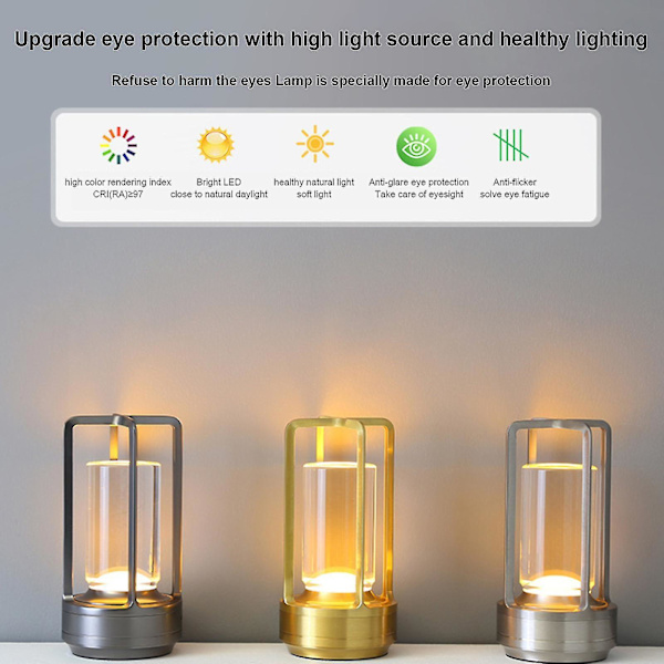 Lumison Crystal Lantern pöytälamppu, Kannettava metallipöytälamppu sisä- ja ulkokäyttöön, Ladattava LED-lamppu Black