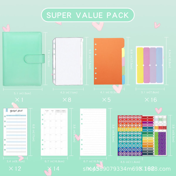 Bogføring Notebook Macaron A8 PU Læder Løsblad Kreativ Kontanter Green