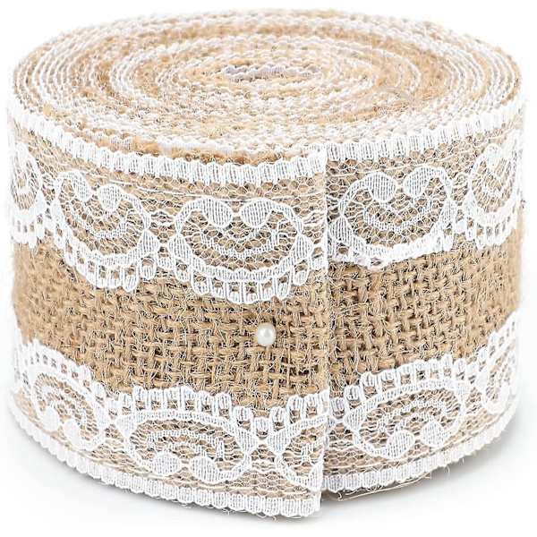 Hessian Burlap Bånd med Blonder, 1m Jute Trim Håndværk Bånd, 5cm Rustik Hessian Tema Tape