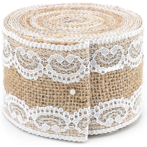 Hessian Burlap Band med Spets, 1m Jute Trim Craft Band, 5cm Rustik Hessian Tema Tejp