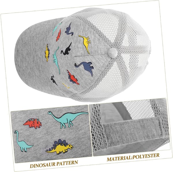 Dinosaur Solhatt Gutter Utendørs Baseballcaps med Justerbar Stropp Grå L Størrelse for Alder 2-5 År
