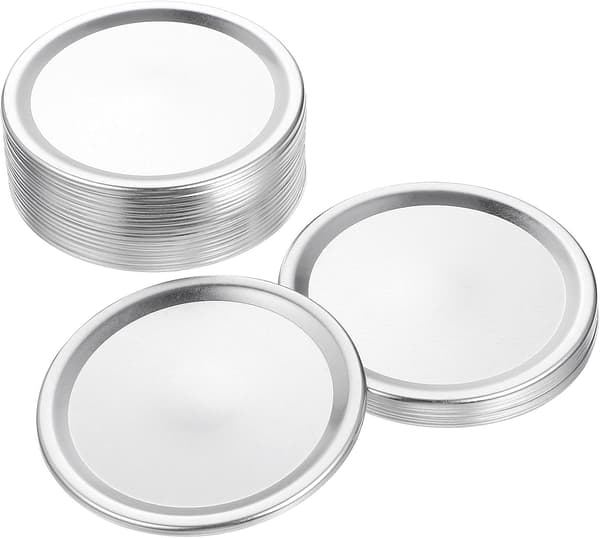 24 st silverfärgade Mason Jar-lock med packningar för burkar med vanlig öppning