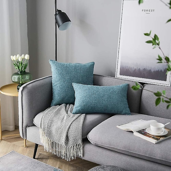 Sett med 2 rene fargede lumbale putetrekk, rustikk lin, dekorative putetrekk for sofa, sofa, dekorasjon