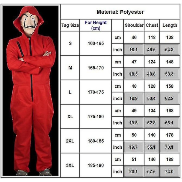 Salvador La Casa De Papel Fancy Up Kostym Money Heist Jumpsuit Mask Rollspel Prestanda Outfit 2XL Costume and Mask