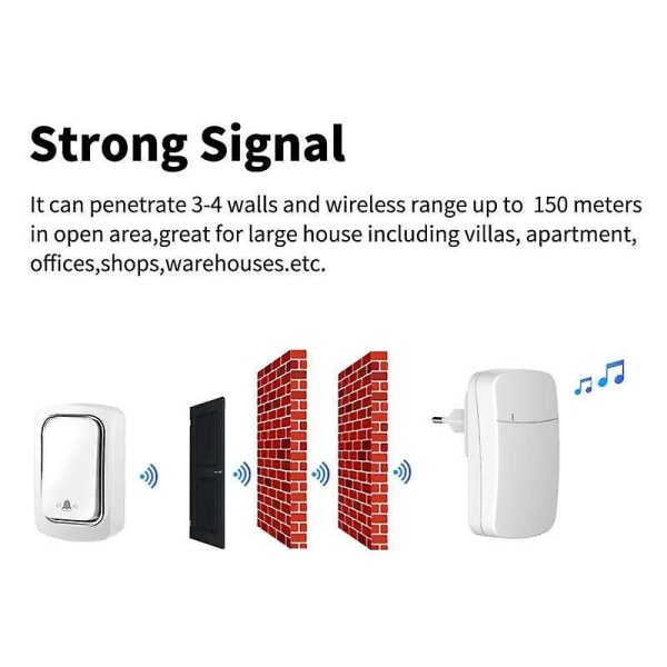 Trådløs dørklokke, tetting og plugging av dørklokke-sett, 38 klokkekvalitetslyder, LED-blinkindikator (gull)