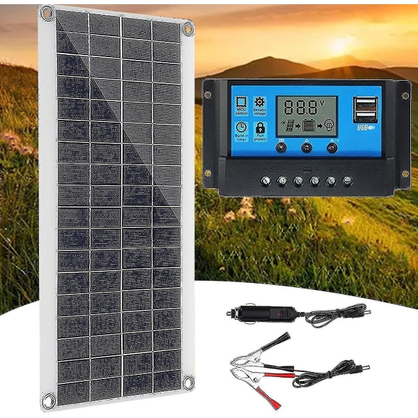 300w 12v solcellepanel, solcellepanelsett, batteriladersett med 60a solcelleladekontroller for Rv, Yacht, Utendørs, Hage, Ing