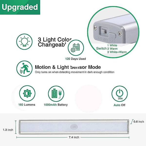 10 LED-lamppua, USB-ladattava, magneettinen, liikeanturi, kaappivalo