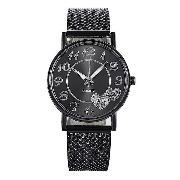 Dames Casual Mode Mesh Rem Strop Hjerteformet Salg Peach Hjerte Dames Ur Gold