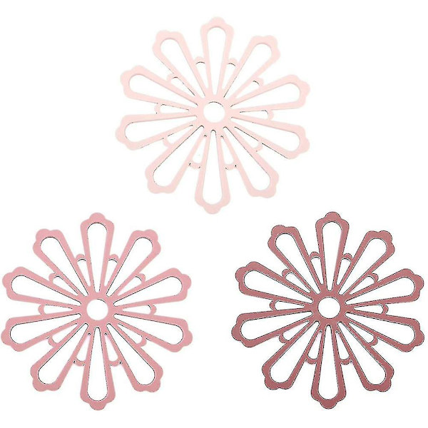 Silikonunderlägg Set om 3 Värmebeständiga och Halksäkra Silikonunderlägg i Blomform för Moderna Kök, Varma Grytor, Pannor, Tallrikar, Koppar