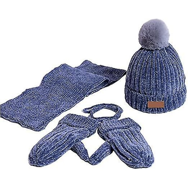 Barn 3st Winter Warm Chenille Hat Scarf Handskar Set