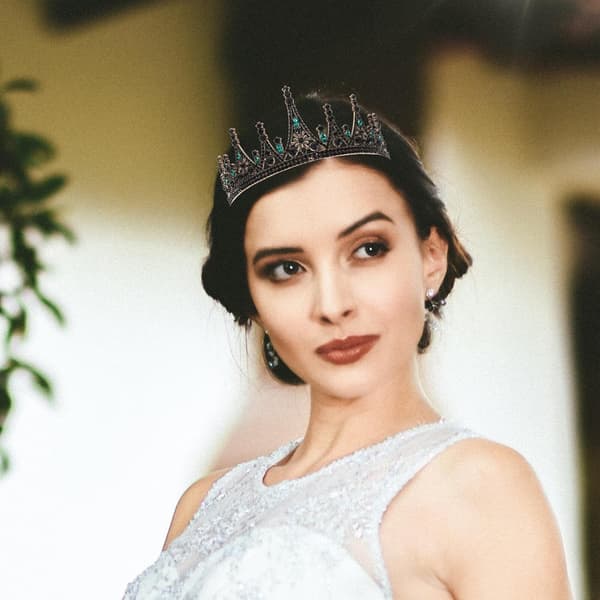 Barokk Retro Brudebryllupskrone Rhinestone Krystall Tiara Hodeplagg Grønn Antikk