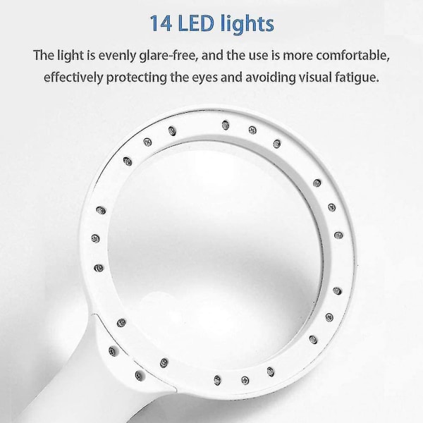 Handhållen Förstoringsglas med 14 LED-lampor, 130 mm Extra Stor Förstoringsglas, 30x