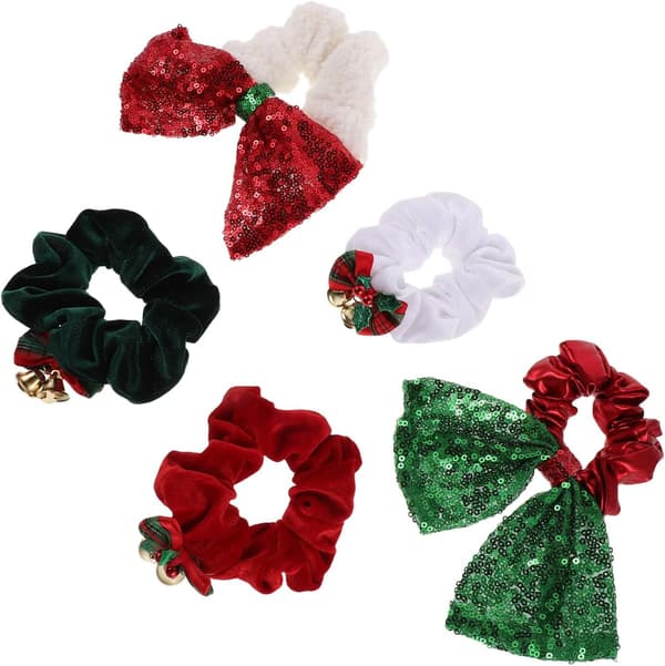 5 st julhårscrunchies elastisk hästsvanshållare julhårband klock- och rosettdesign