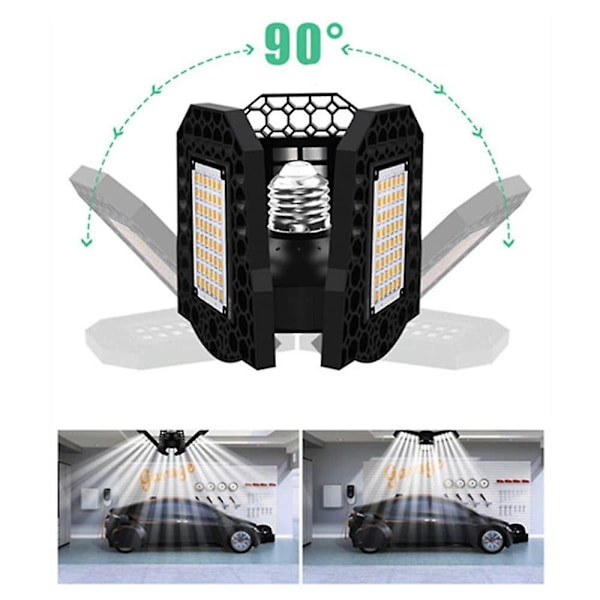 2 stk 80W LED Garasje Taklampe Deformbare Paneler E26 E27